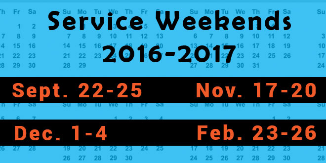 Four Christian Service weekends ahead in 2016-17